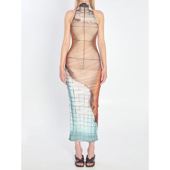 JEAN PAUL GAULTIER Dresses & Skirts - JEAN PAUL GAULTIER Avant-Garde Patterned Halter Neck Maxi Dress Women WHITE